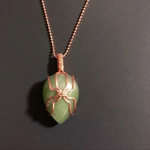 Hand Crafted Delicate Copper Spider Chain Necklace w/ Green Aventurine Pendant